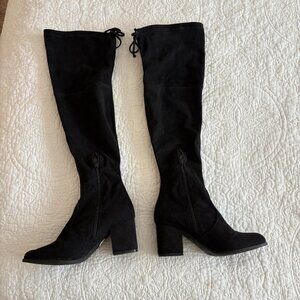 Unisa 24” tall boots. Black. Size:8  3” heel. Gently worn. Suede.